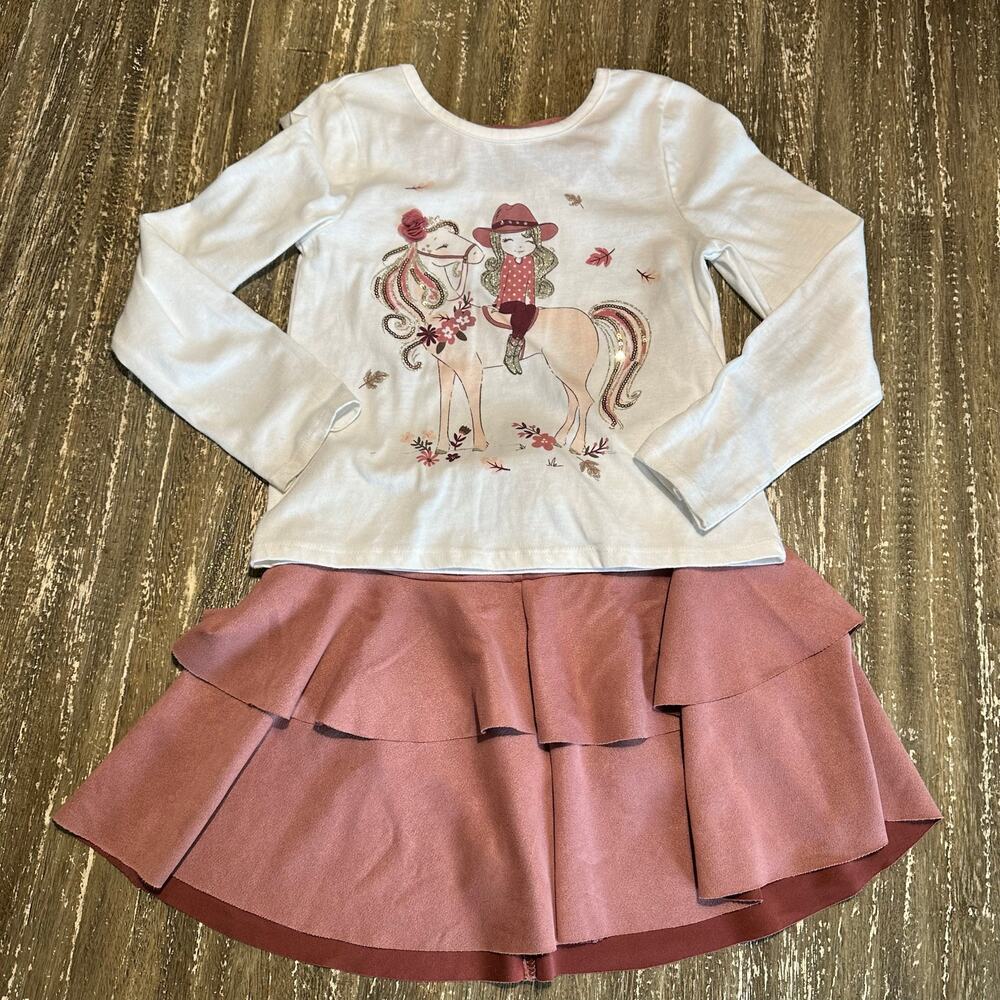 Cynthia Rowley 2-Piece Set Long Sleeve Top Skirt Cream Rose Girls Youth Size 7/8